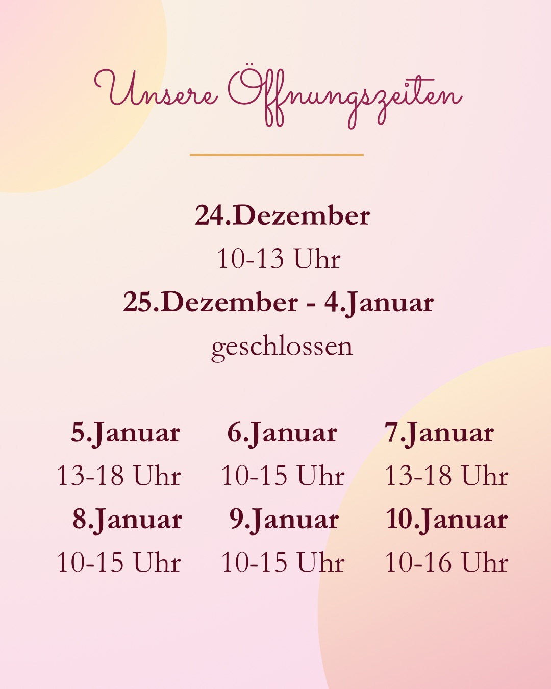 Öffnungszeiten Weihnachten
