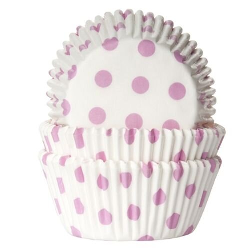 House of Marie Baking Cups Polkadot White/Baby Pink - pk/50