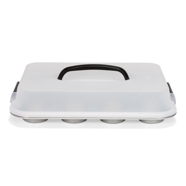 Patisse Silver-Top Muffin Pan 12 Cavity with Carrying Lid