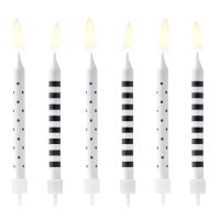 PartyDeco Candles Dots/Stripes Black/White Set/6