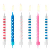 PartyDeco Candles Dots/Stripes Blue/Pink Set/6